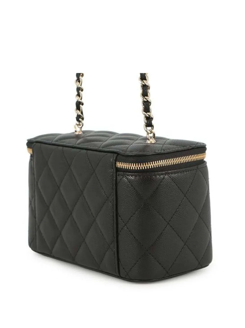  Chanel Pre-owned 2021-2025 Small Quilted Caviar Rhinestone Cc Vanity Case With Chain Crossbody Bag - Black 