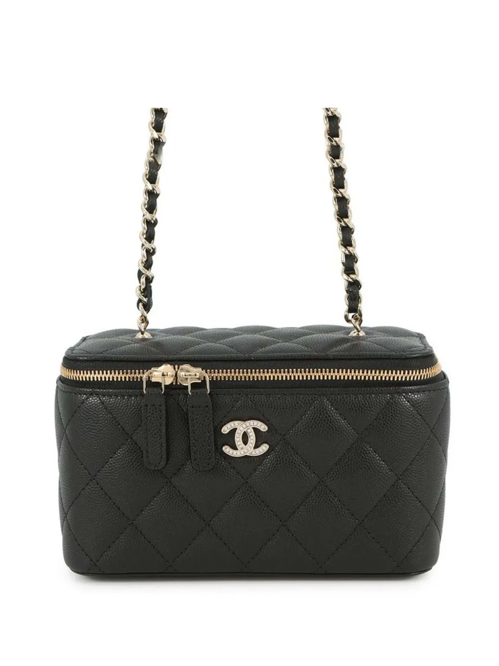 CHANEL Pre-Owned 2021-2025 Small Quilted Caviar Rhinestone CC Vanity Case With Chain crossbody bag - Nero
