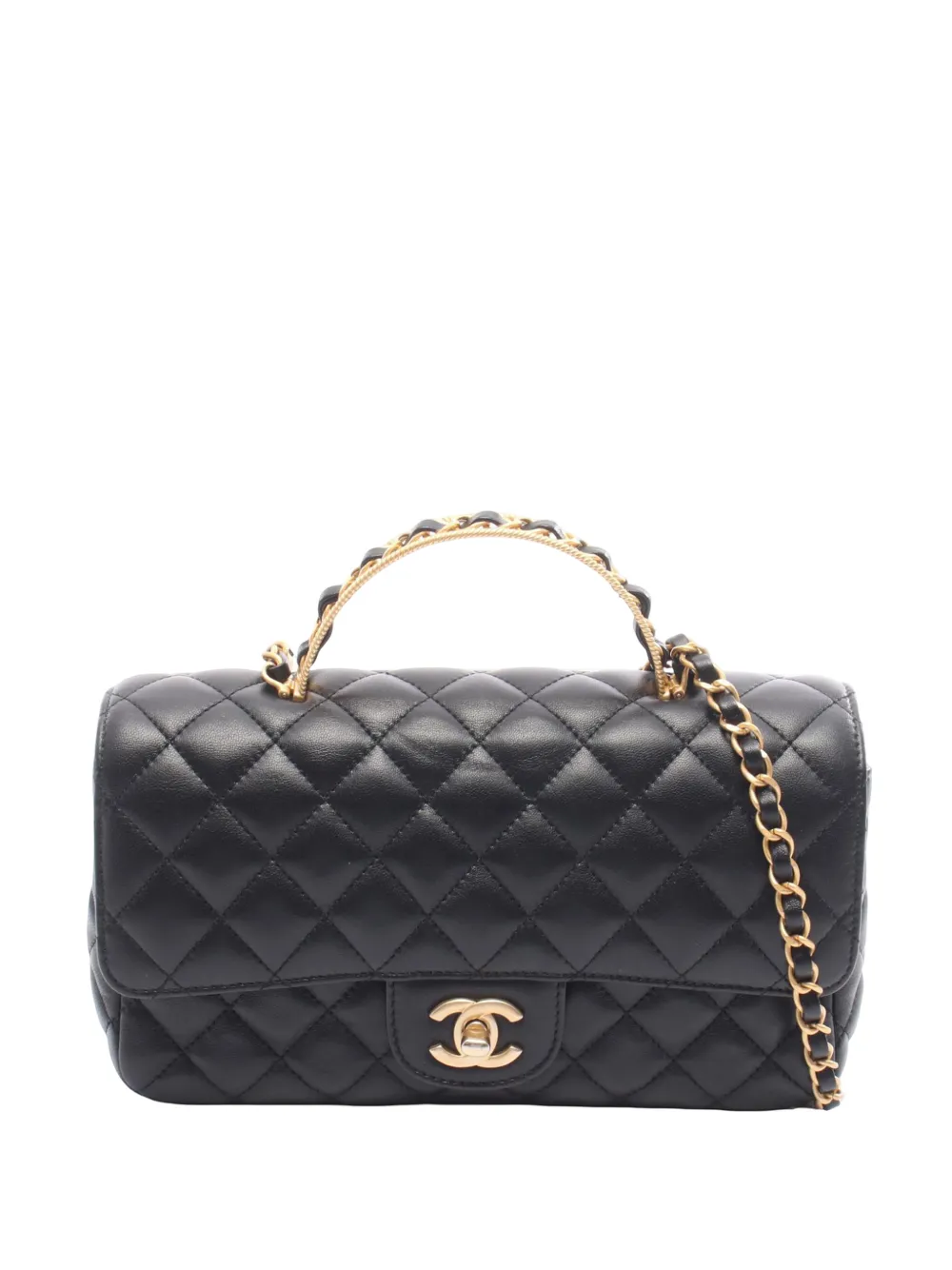 CHANEL Pre-Owned 2021-2026 Mini Quilted Lambskin Rectangular Top Handle Flap satchel - Nero