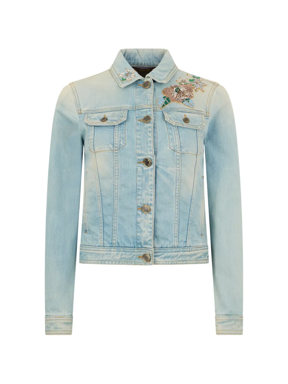 Moorer floral-embroidered denim jacket - Blu
