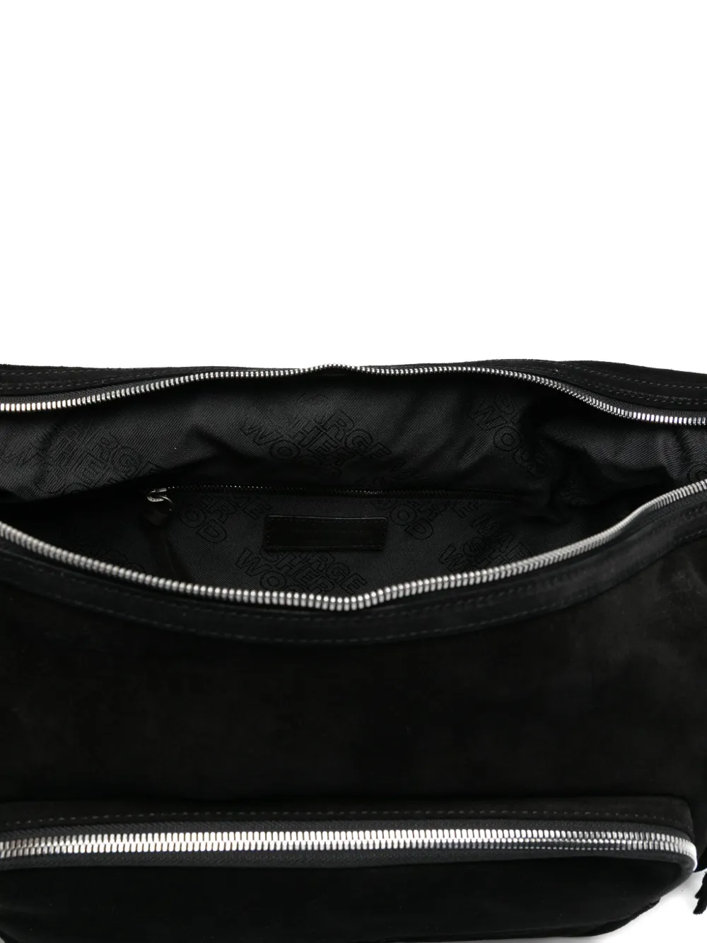 logo-embossed suede crossbody bag