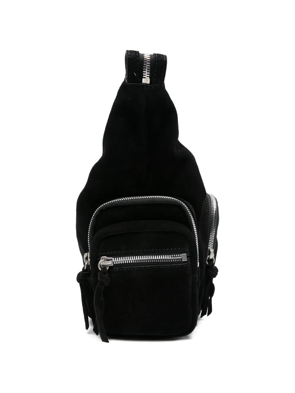 logo-embossed suede crossbody bag