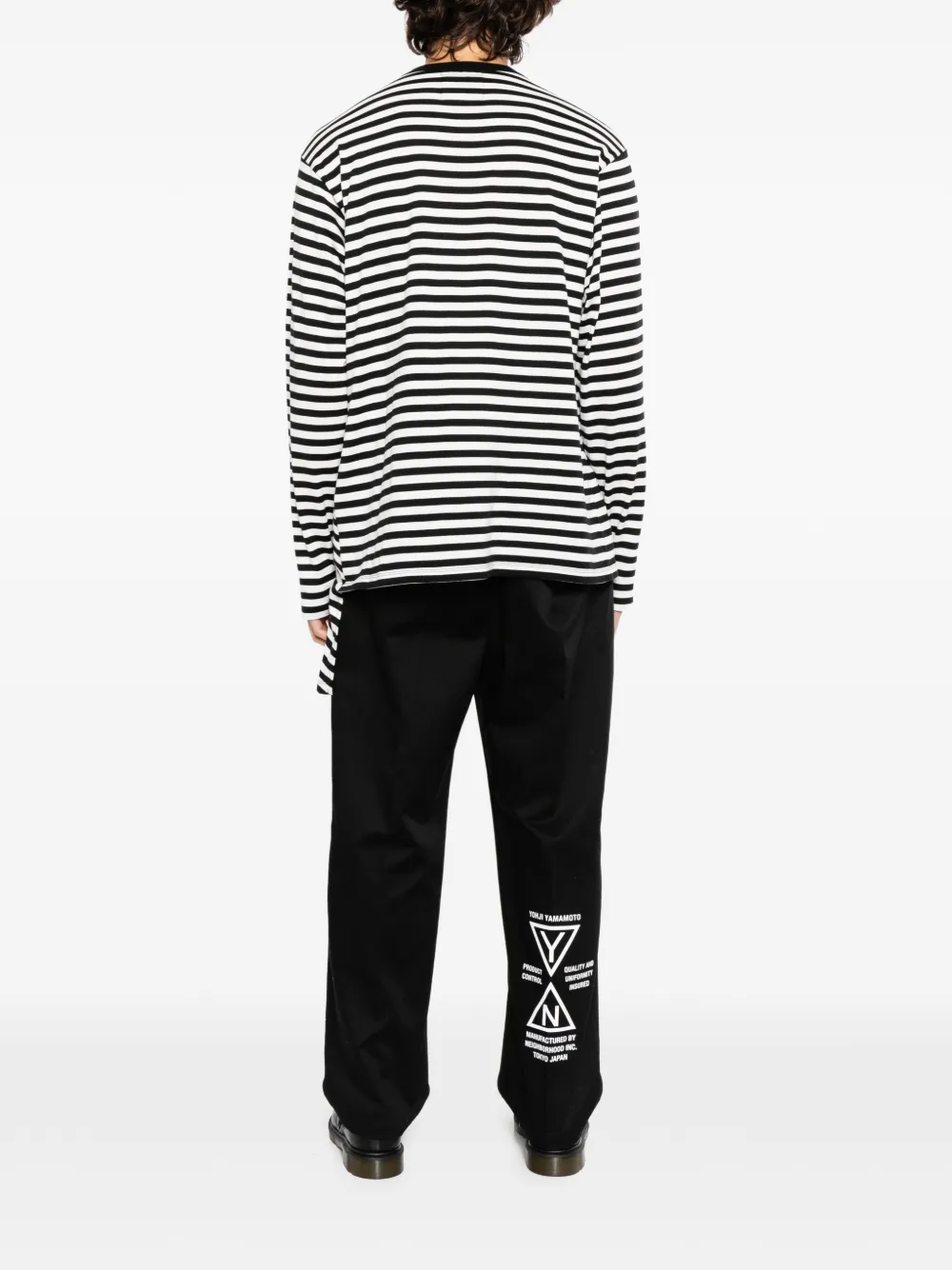 Yohji Yamamoto x Neighborhood gestreept T-shirt Zwart