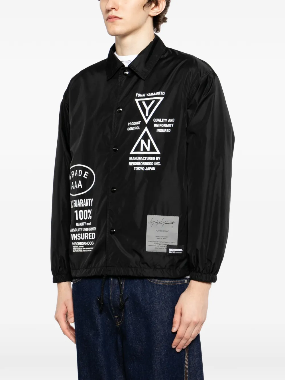 Yohji Yamamoto x Neighborhood logoprinten jack Zwart