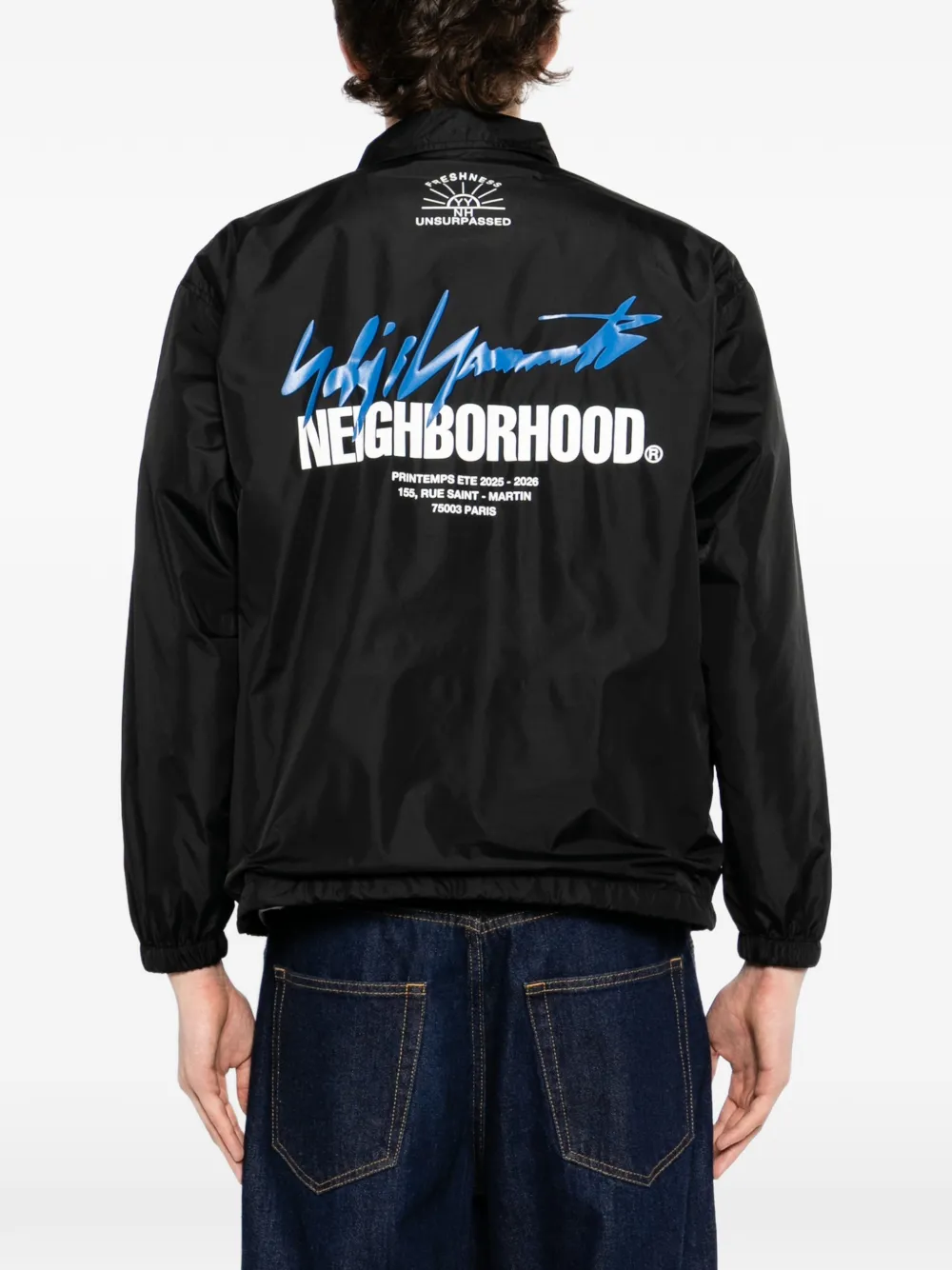 Yohji Yamamoto x Neighborhood logoprinten jack Zwart