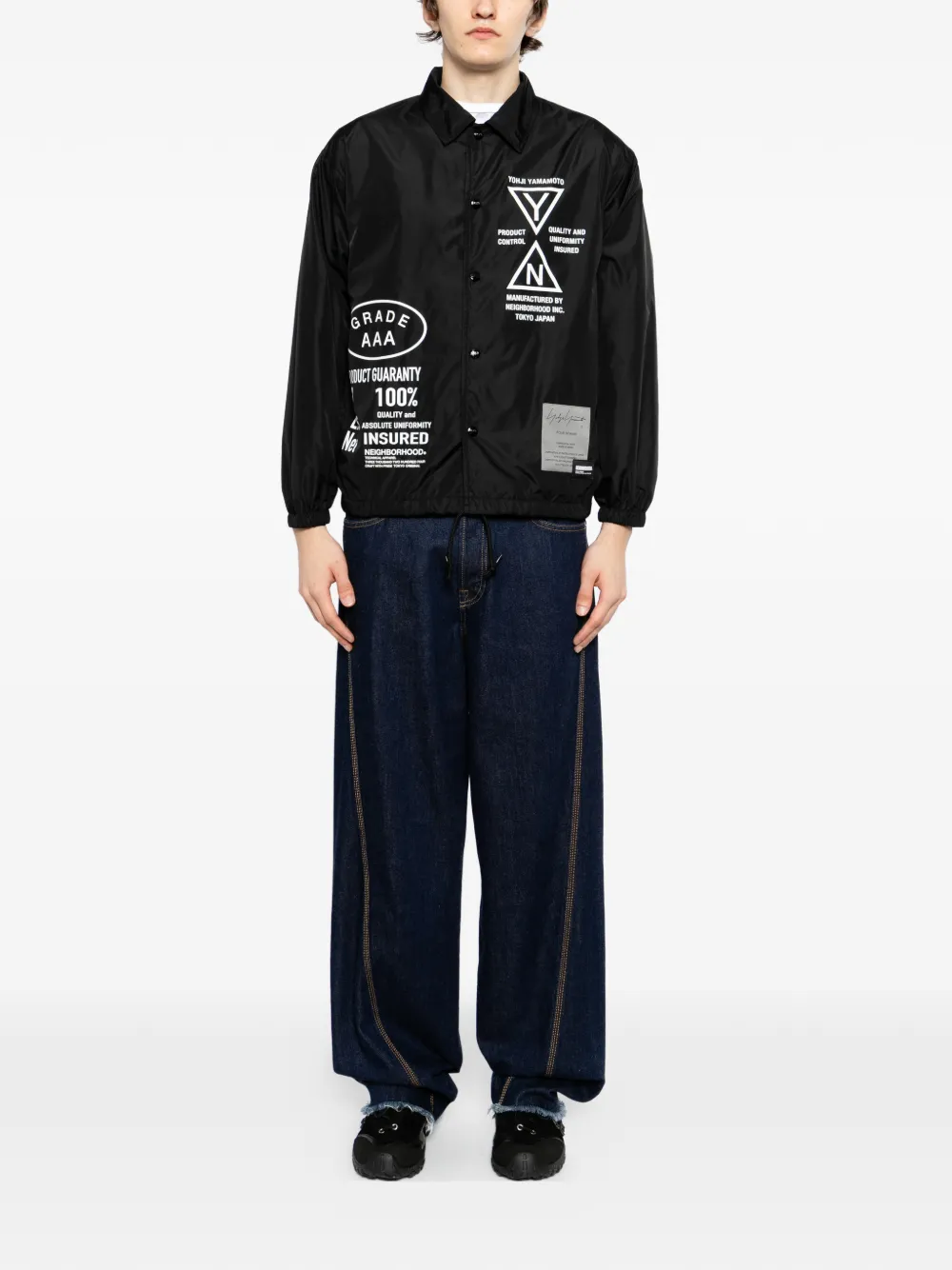 Yohji Yamamoto x Neighborhood logoprinten jack Zwart
