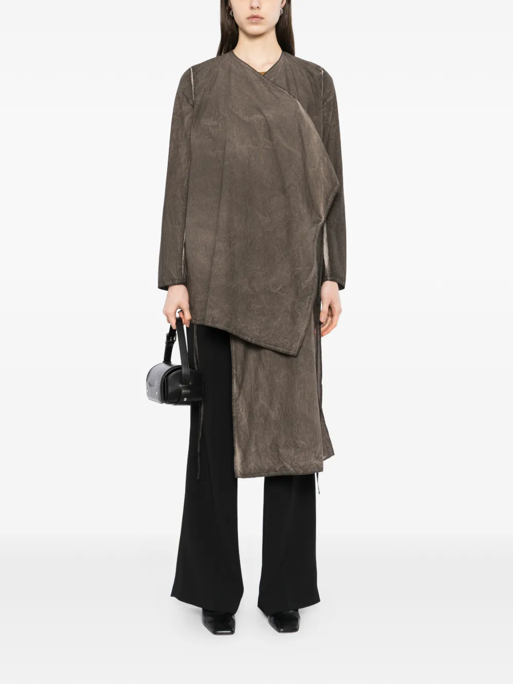  Uma Wang Asymmetric Drape Shirt - Brown 