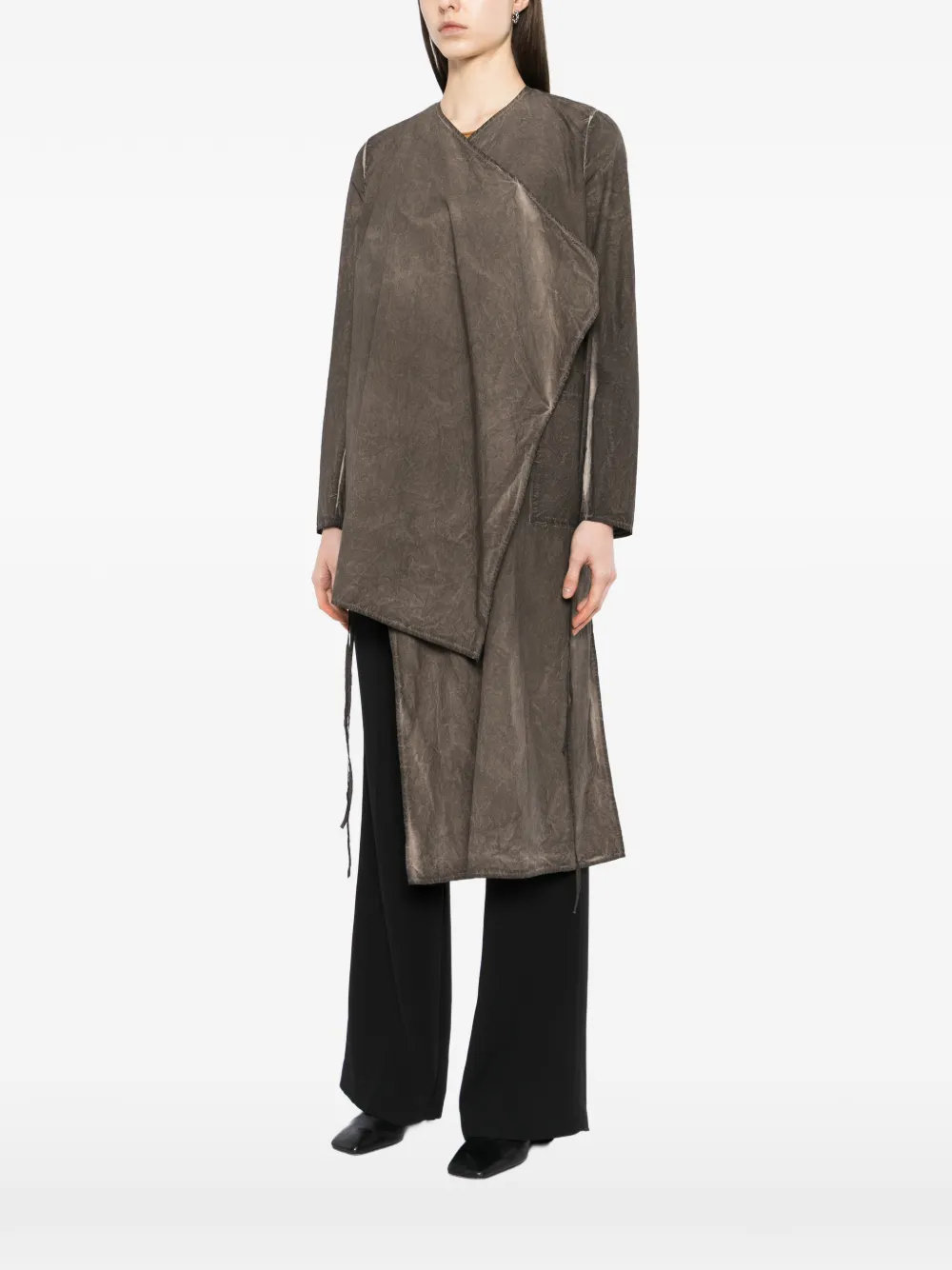 Uma Wang Asymmetric Drape Shirt - Brown 