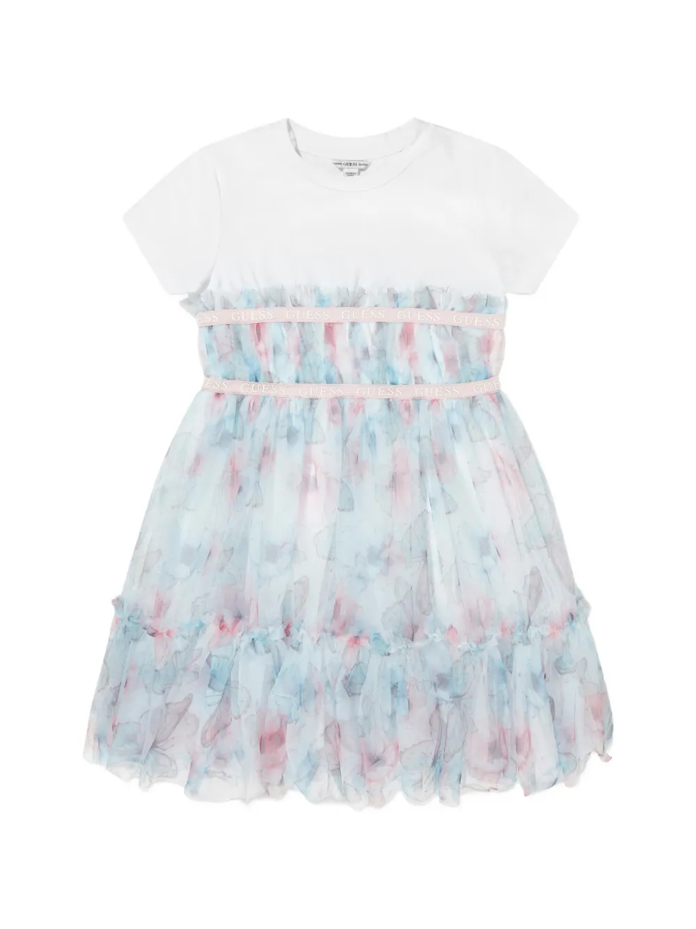 guess kids butterfly-print ruffled dress - Bianco