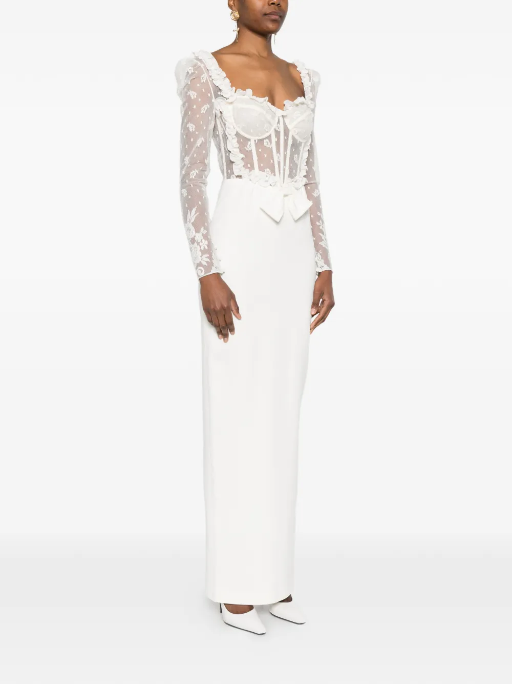  Alessandra Rich Lace Bow Maxi Dress - Neutrals 