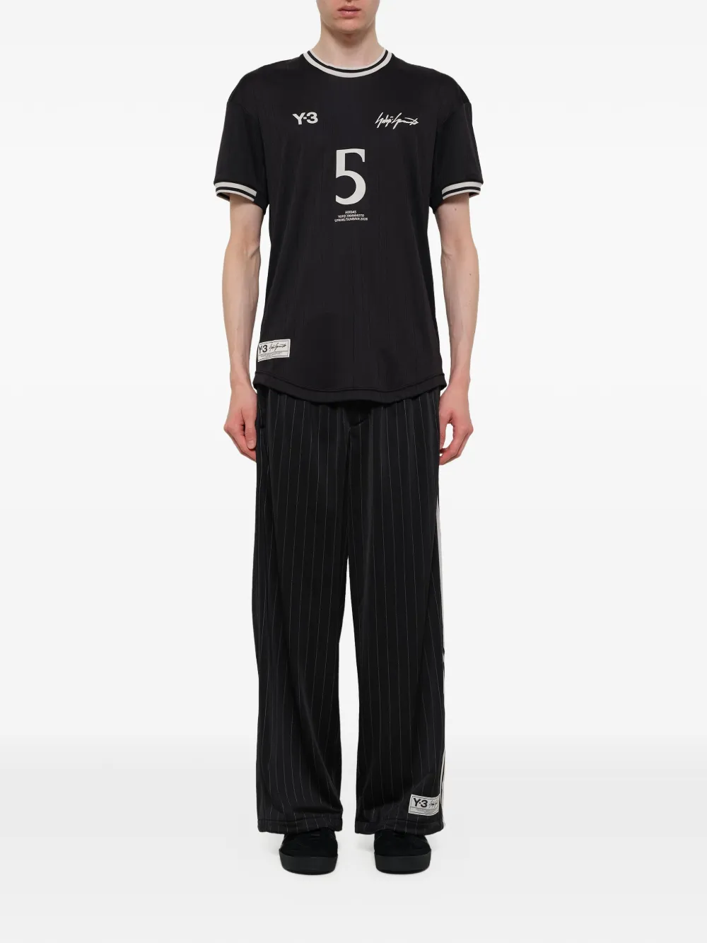 Y-3 Gestreept T-shirt met logoprint Zwart