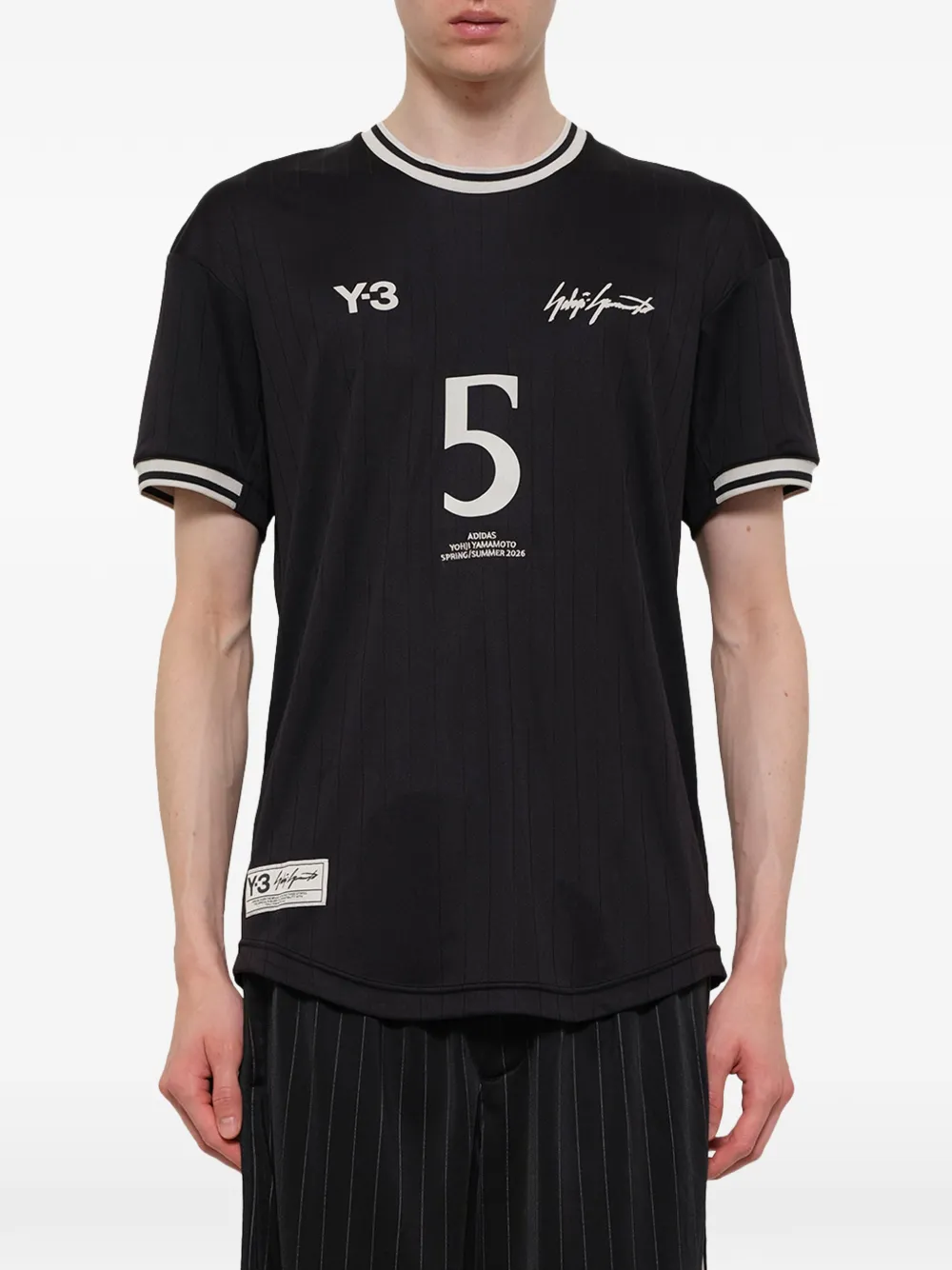 Y-3 Gestreept T-shirt met logoprint Zwart
