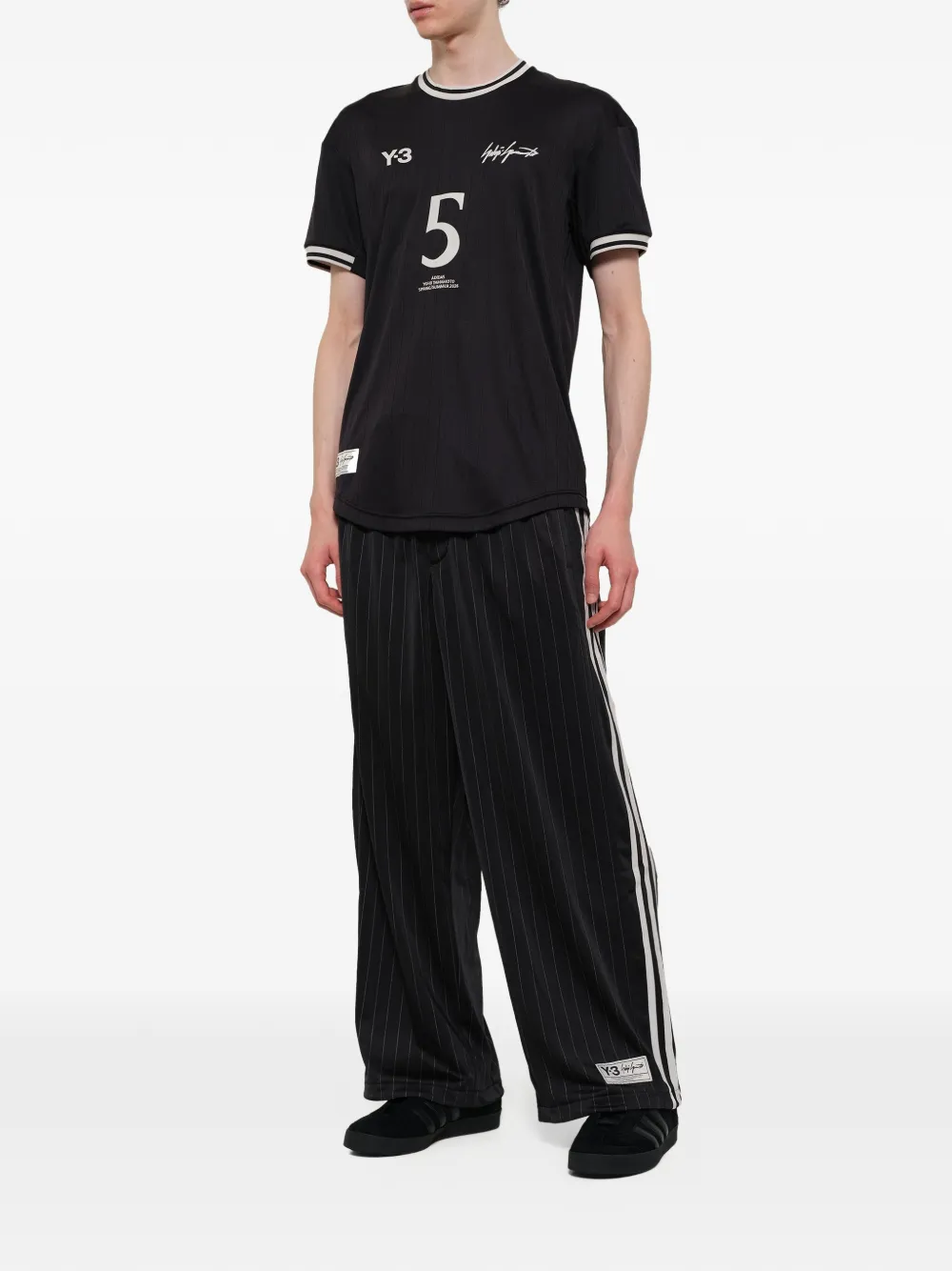 Y-3 Gestreept T-shirt met logoprint Zwart