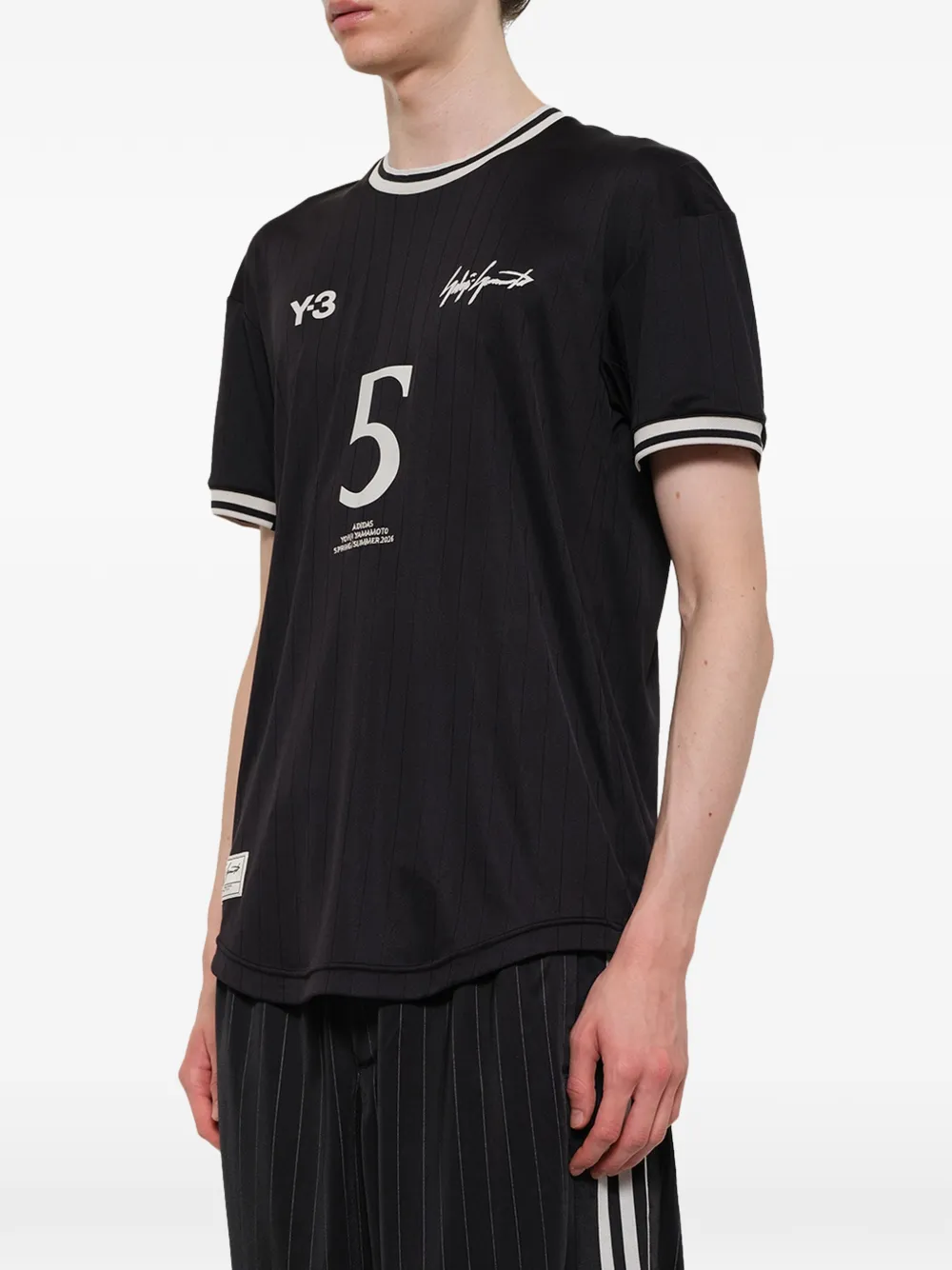Y-3 Gestreept T-shirt met logoprint Zwart