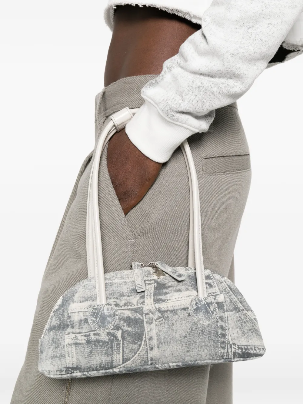 printed suede shoulder bag