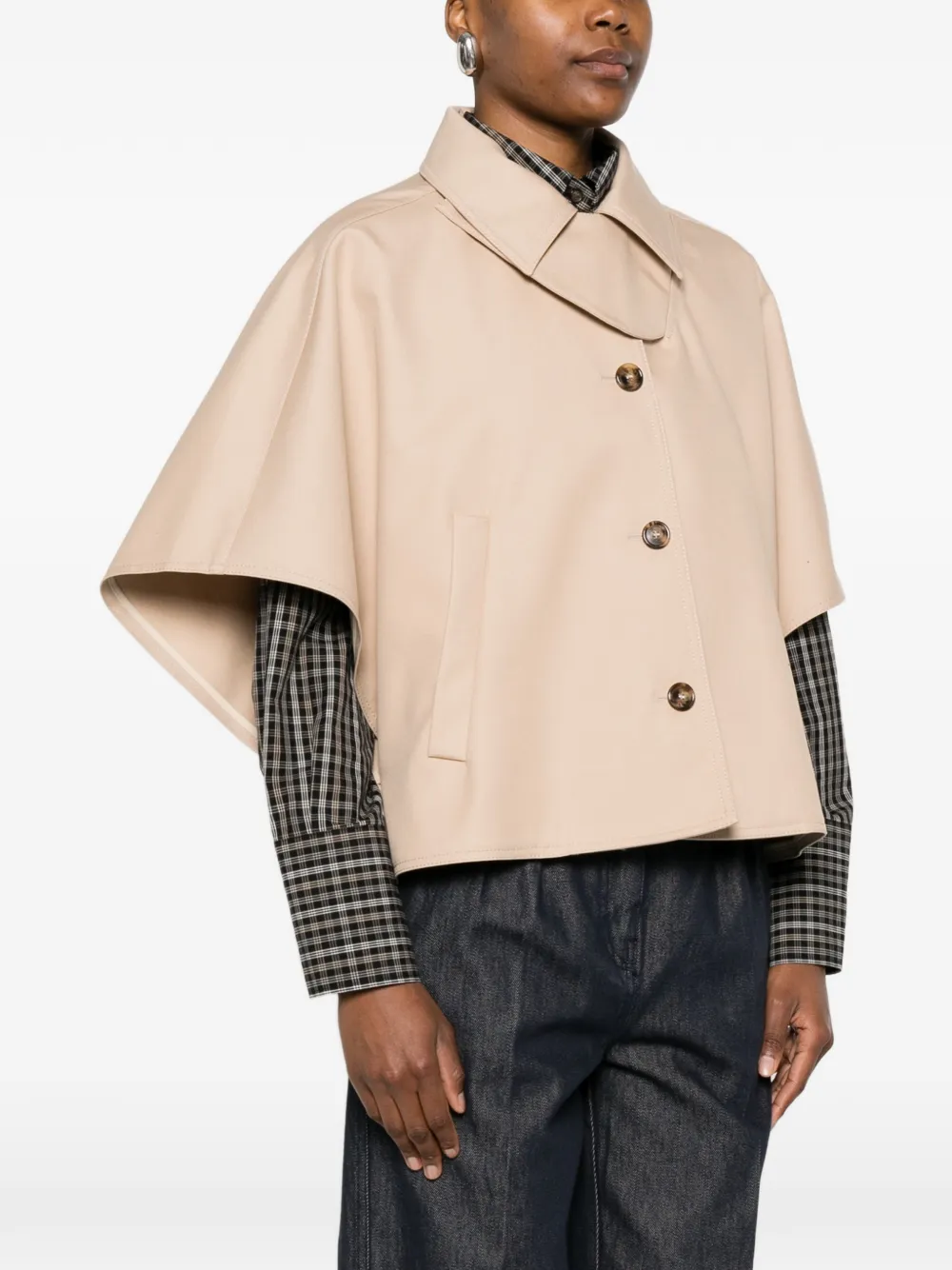  Max Mara Buttoned Cotton Cape - Neutrals 