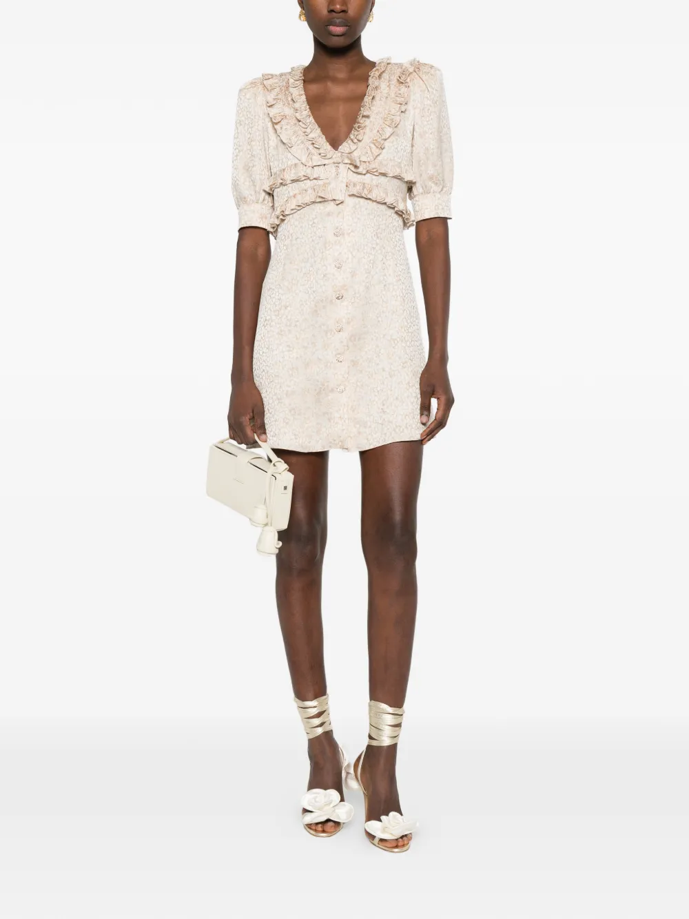 Alessandra Rich Jurk met ruches en bloemenprint Beige