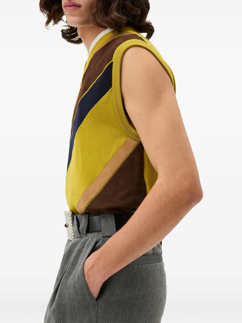  Versace Pull Rayé à Col V - Vert 