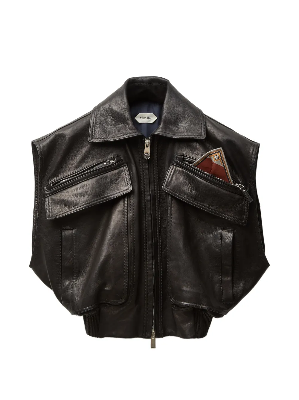 Versace Lederweste mit Reißverschlusstasche - Schwarz