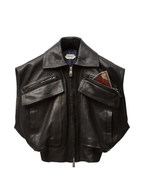 Versace zip-pocket leather gilet