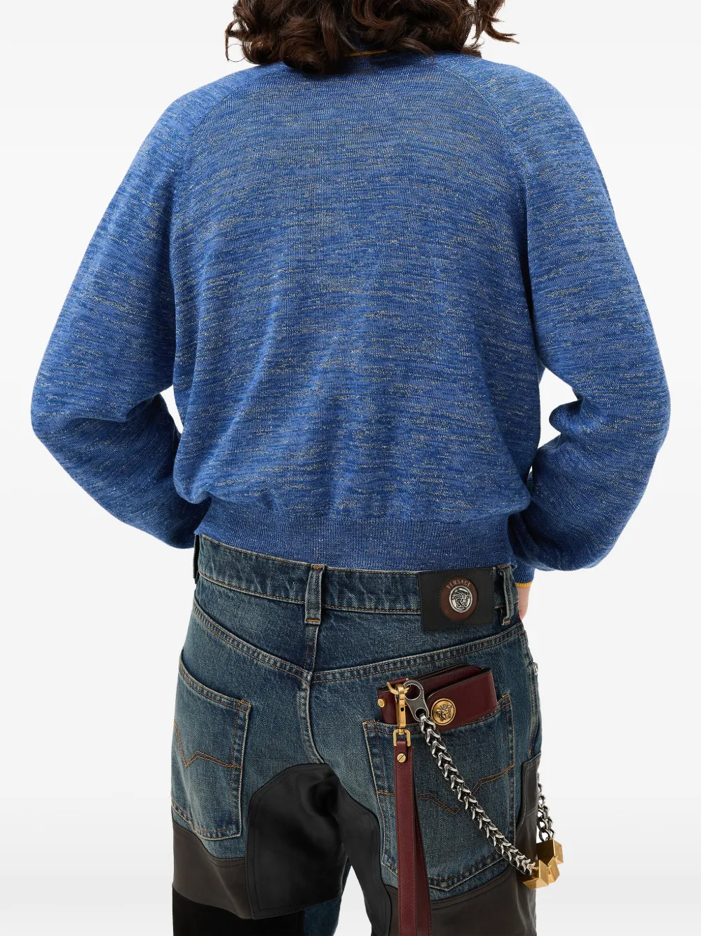 Versace Mouliné gebreide trui met jacquard en rits Blauw