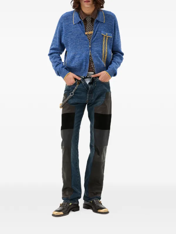 Versace Mouliné Jacquard Knit Zip Cardigan | Blue | FARFETCH