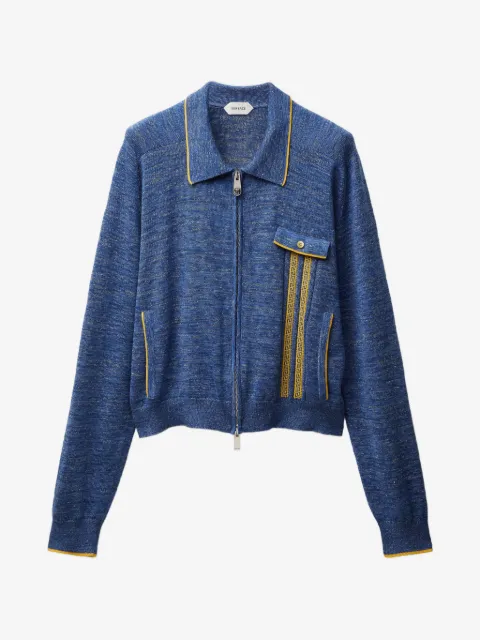 Versace mouliné jacquard knit zip sweater