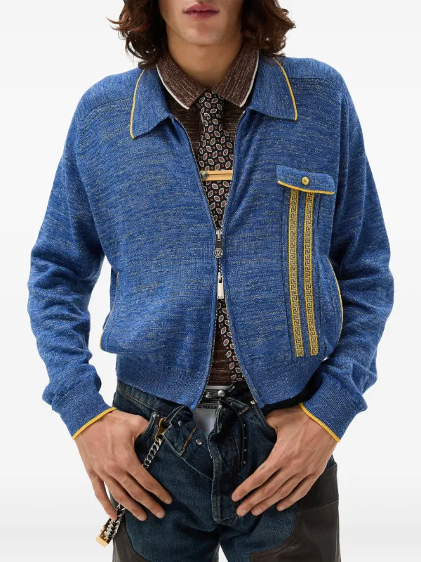 Versace Mouliné Jacquard Knit Zip Cardigan | Blue | FARFETCH