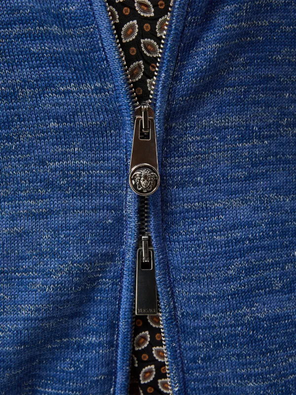 Versace Mouliné Jacquard Knit Zip Cardigan | Blue | FARFETCH