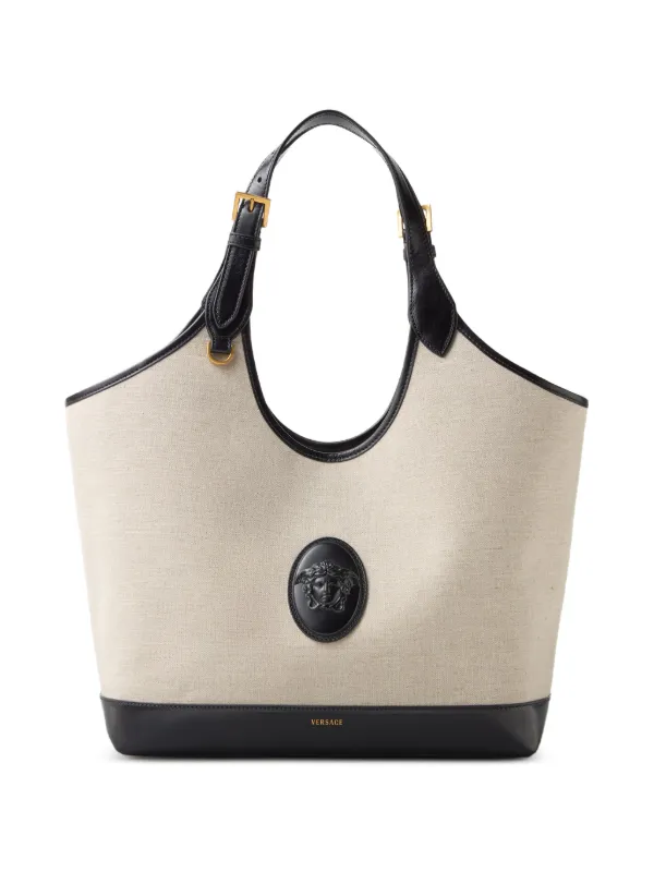 Versace Rivière Large Canvas Tote in Neutrals