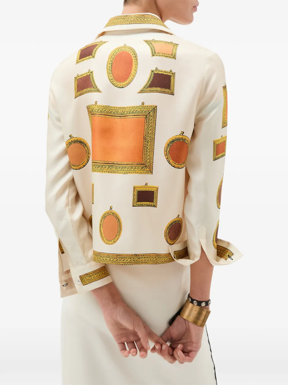 Versace Zijden twill blouse met print Beige