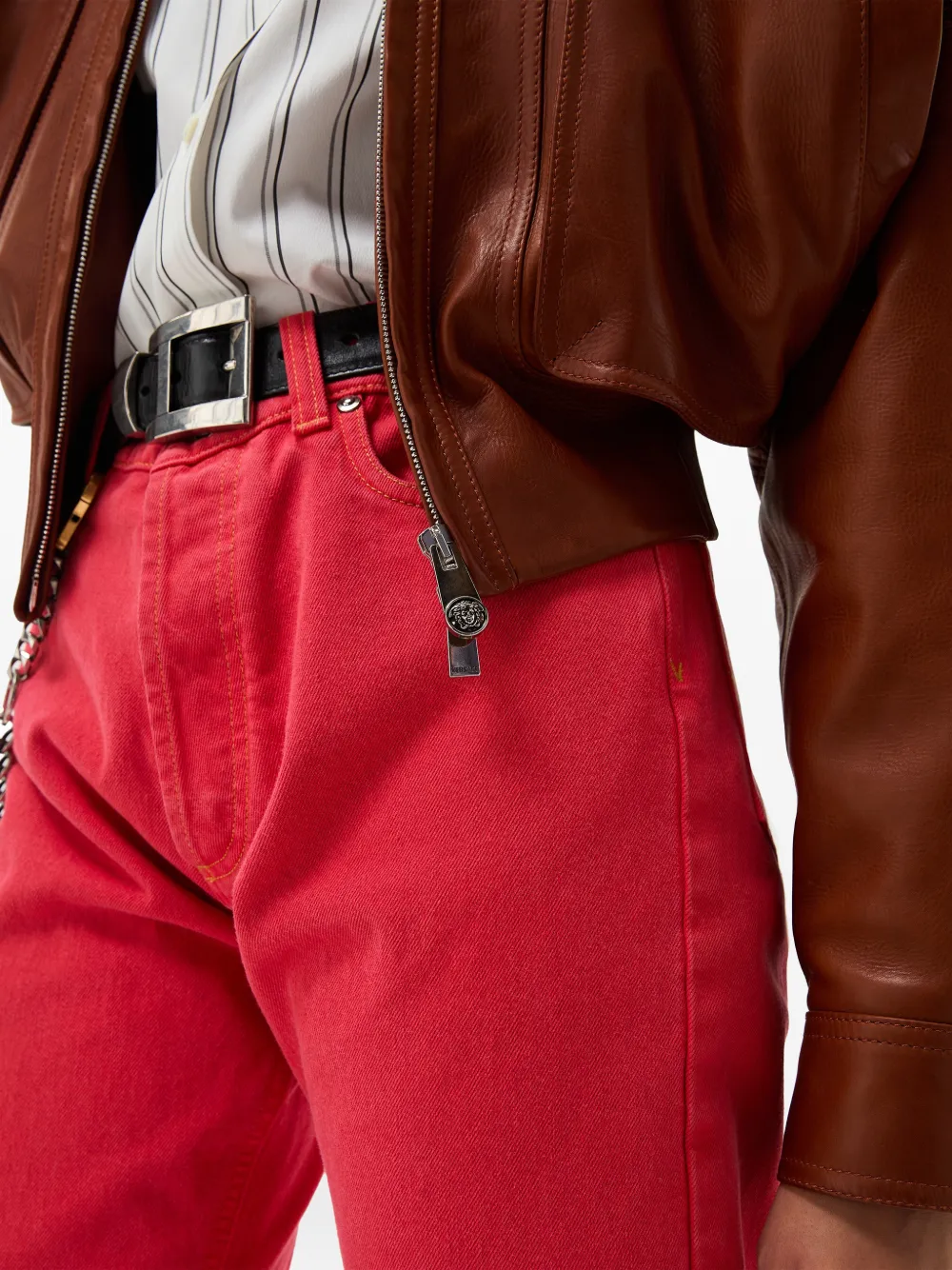 Versace Leren bomberjack Bruin