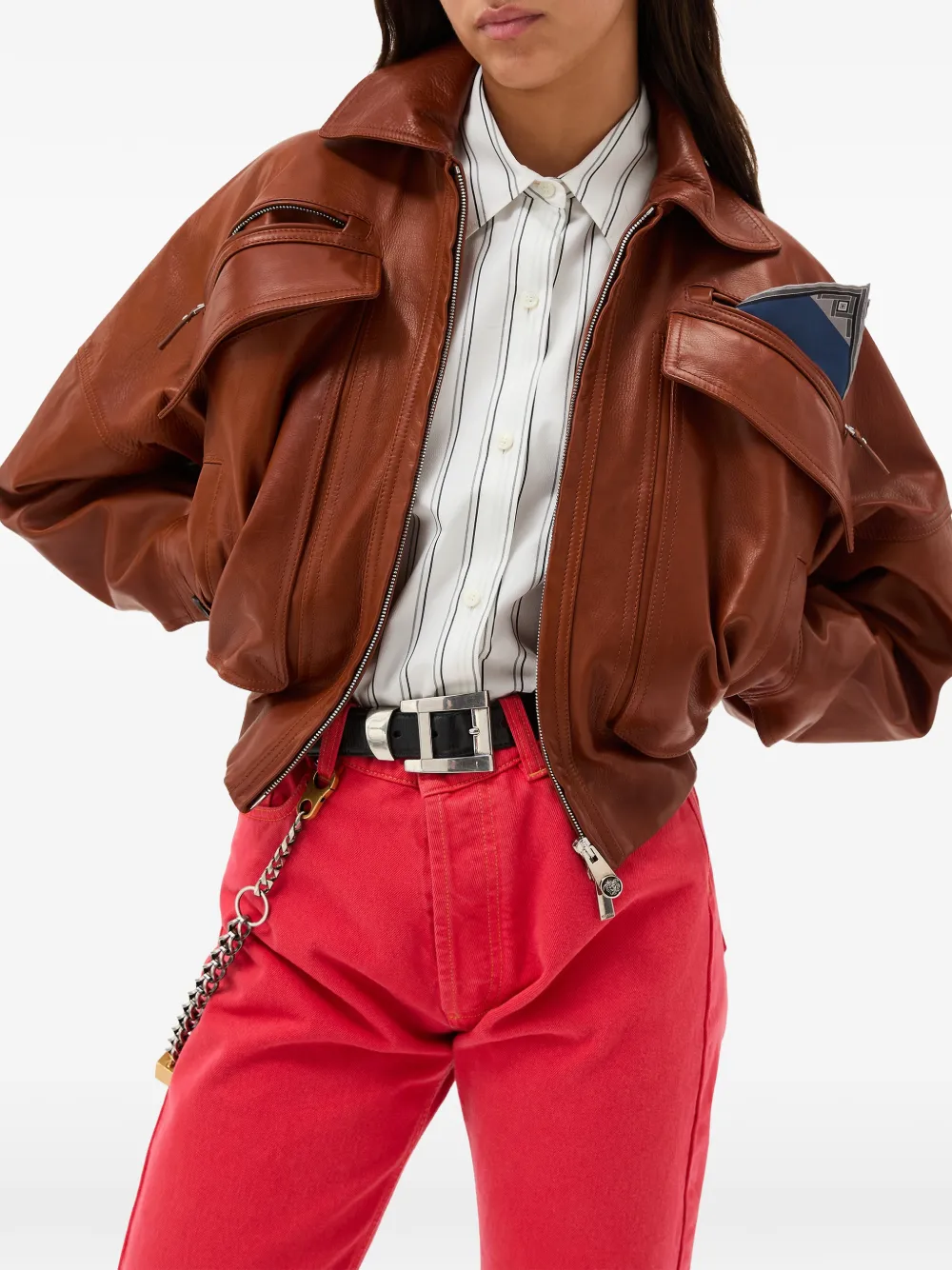 Versace Leren bomberjack Bruin