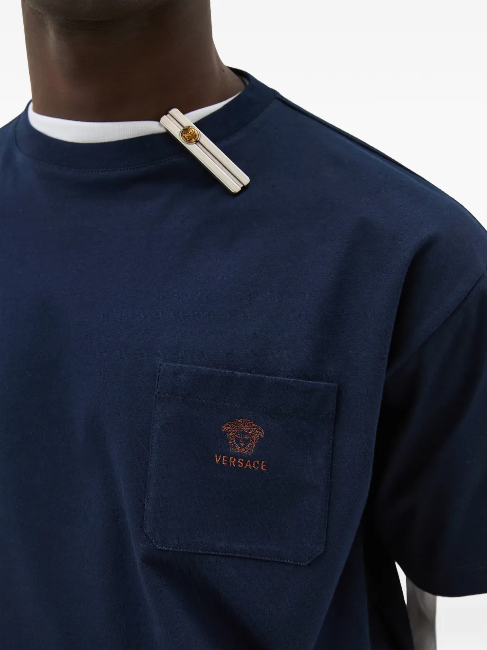 Versace Katoenen-jersey T-shirt met borduurwerk Blauw