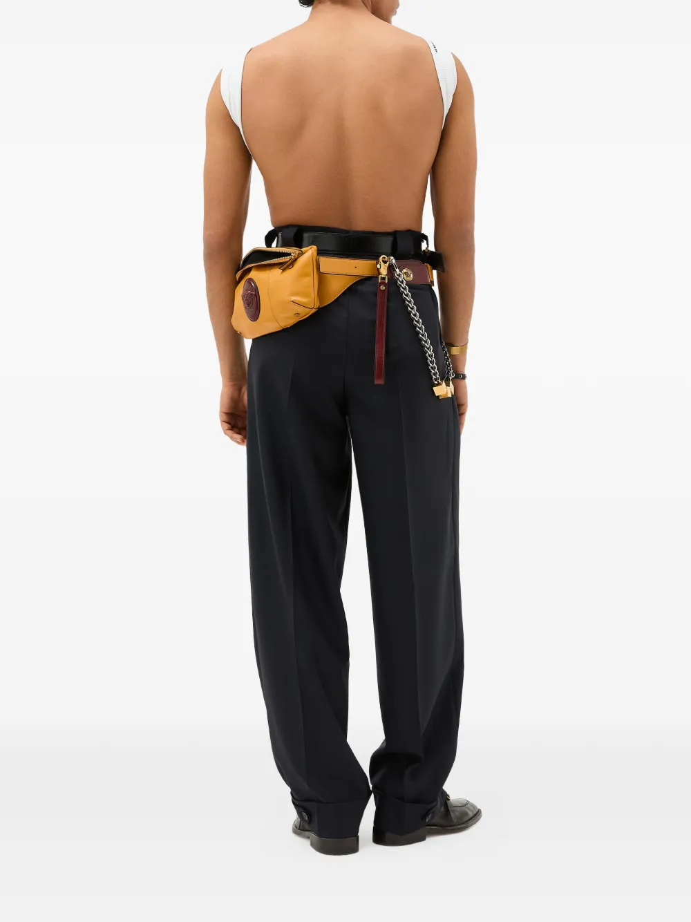  Versace Pinstripe Wool Twill Oversized Pants - Blue 