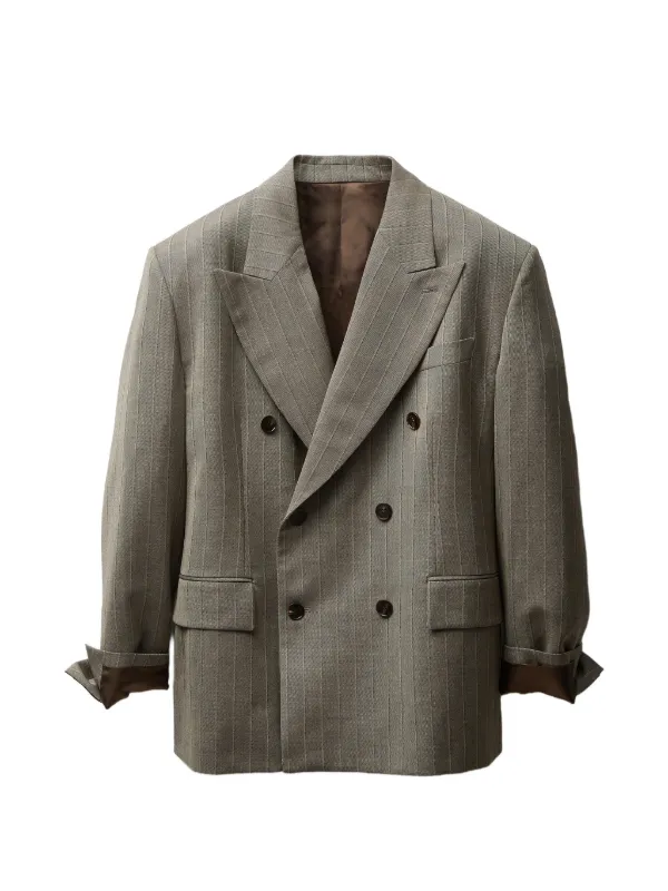 Versace Pinstripe Wool Boxy Blazer in Grey