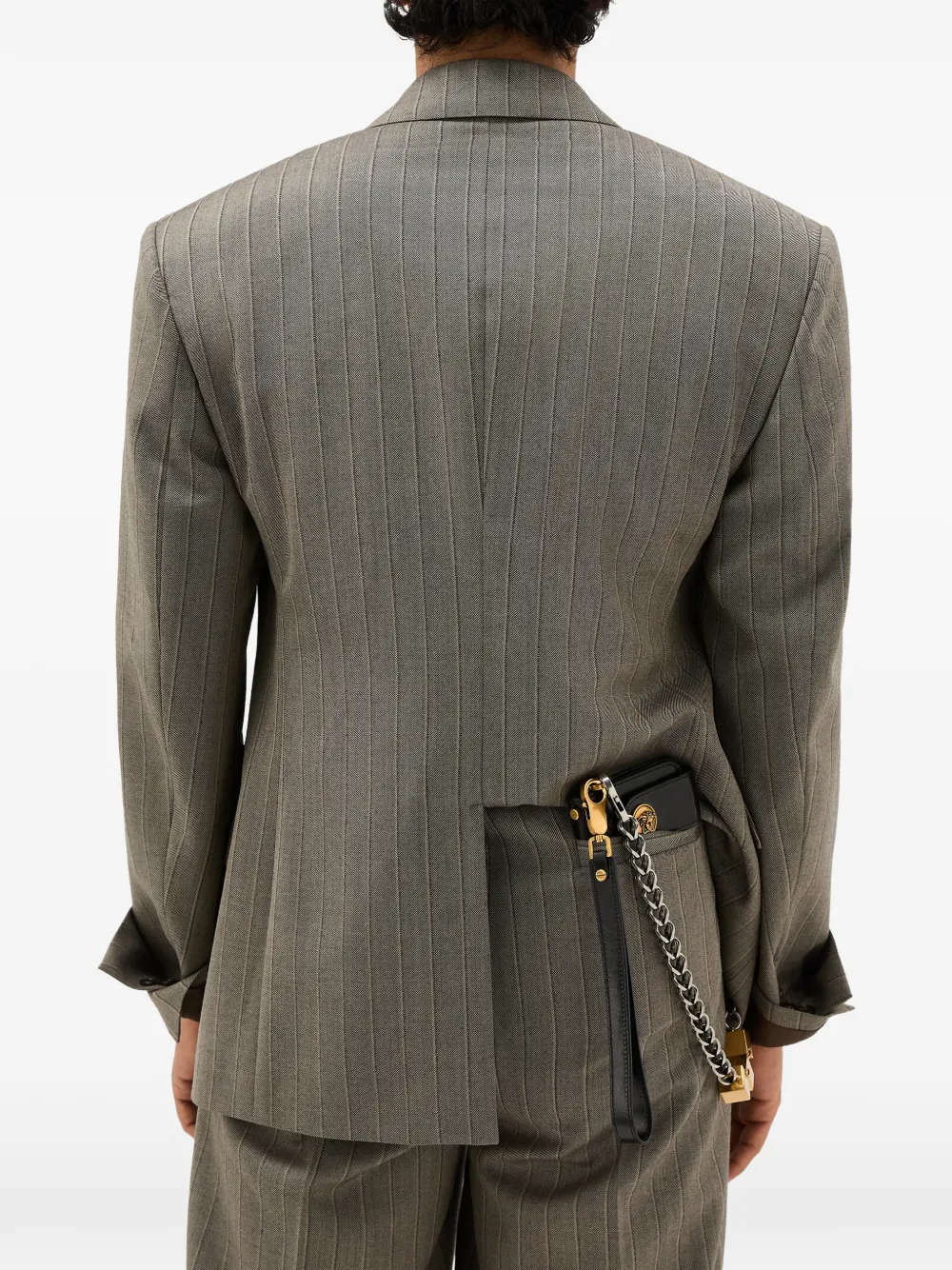  Versace Pinstripe Wool Boxy Blazer - Grey 