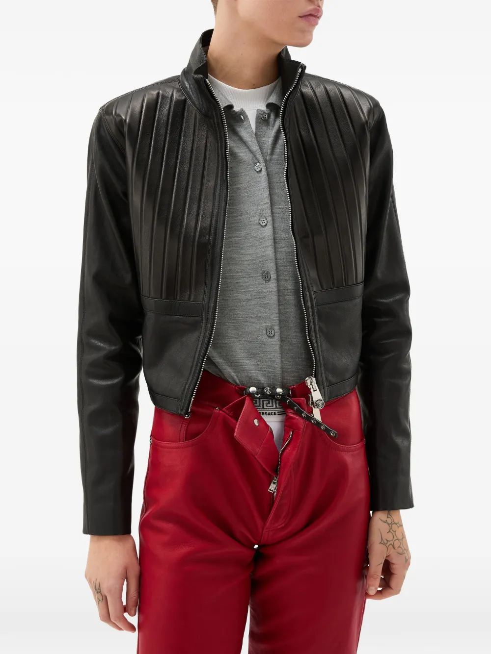 Versace Leren bomberjack Zwart