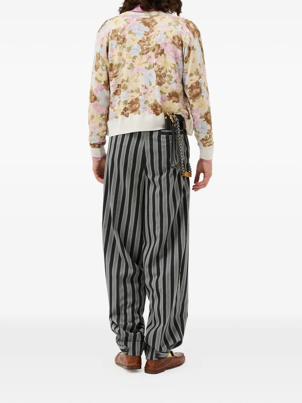  Versace Pinstripe Wool Oversized Pants - Black 