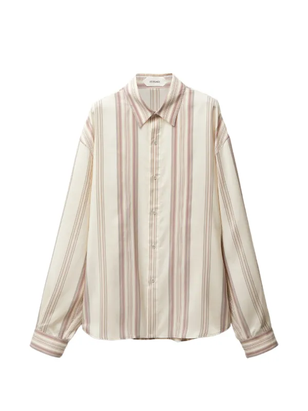 Versace Striped Silk Loose Shirt in Neutrals