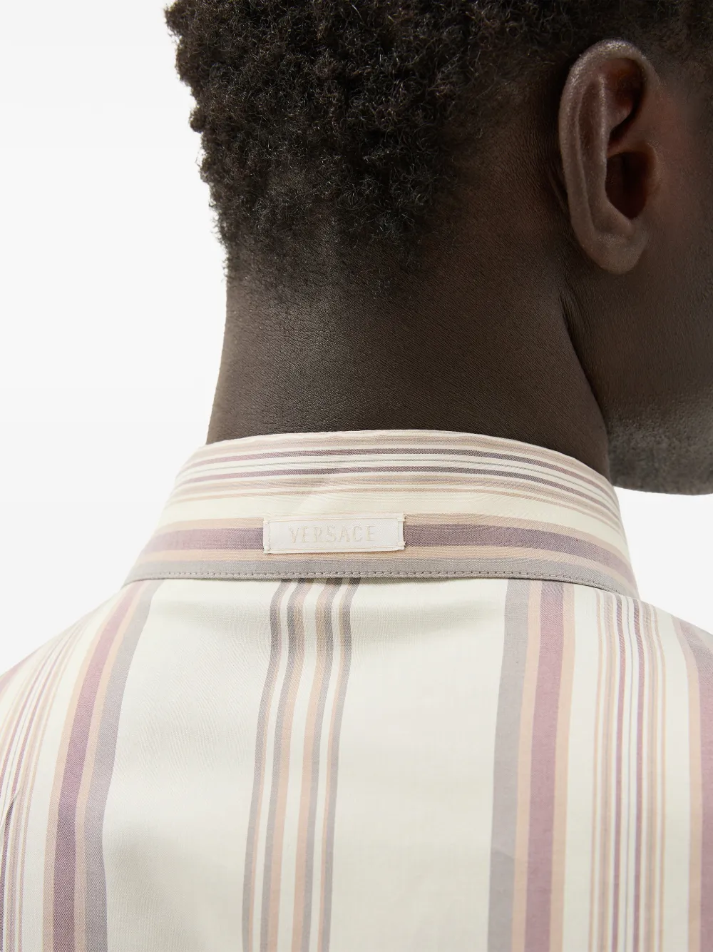 Versace Gestreept zijden overhemd Beige