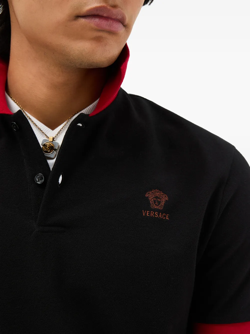 Versace Katoenen piqué poloshirt met borduurwerk Zwart