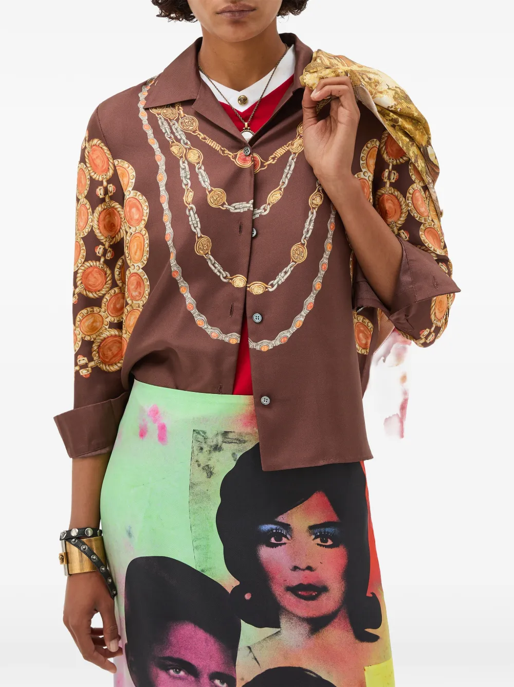 Versace Shirt Printed Shirt Look 62 Brown With Printed Silk Motif For Women