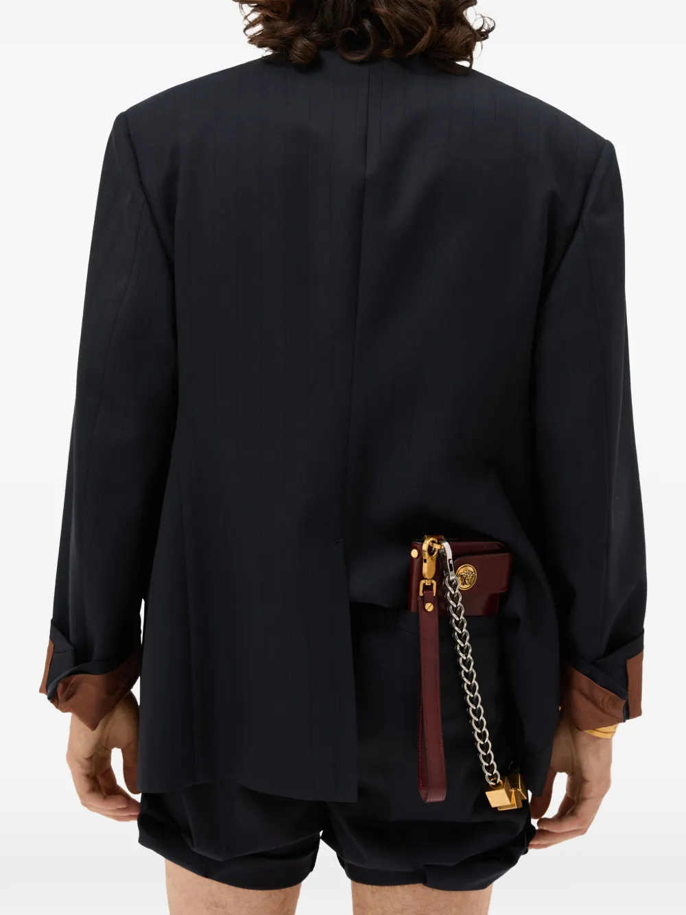  Versace Pinstripe Wool Boxy Blazer - Blue 