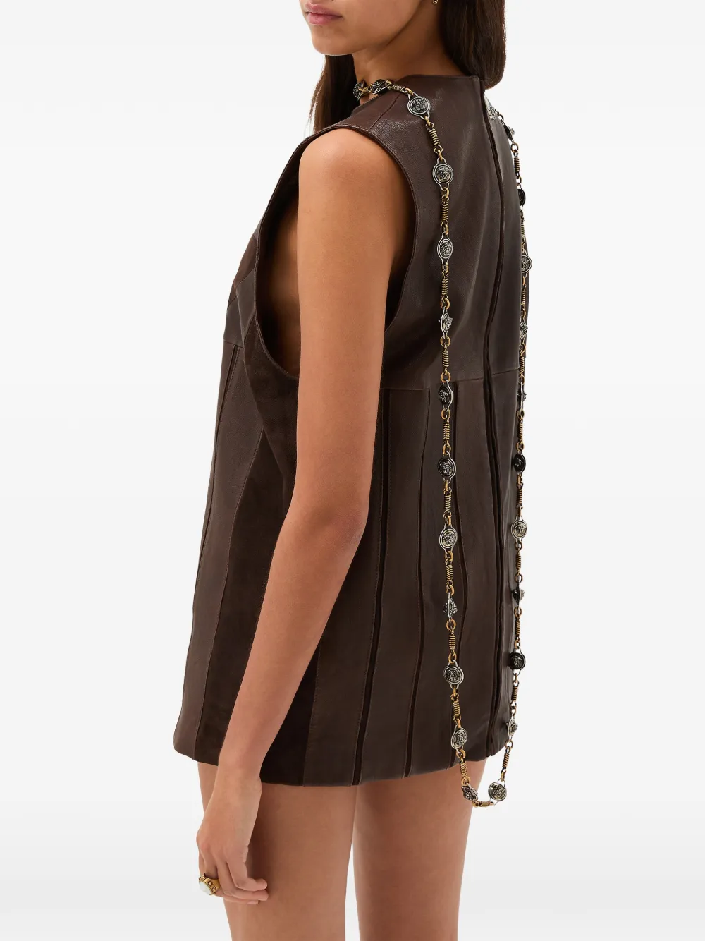  Versace Panelled Sleeveless Mini Dress - Brown 