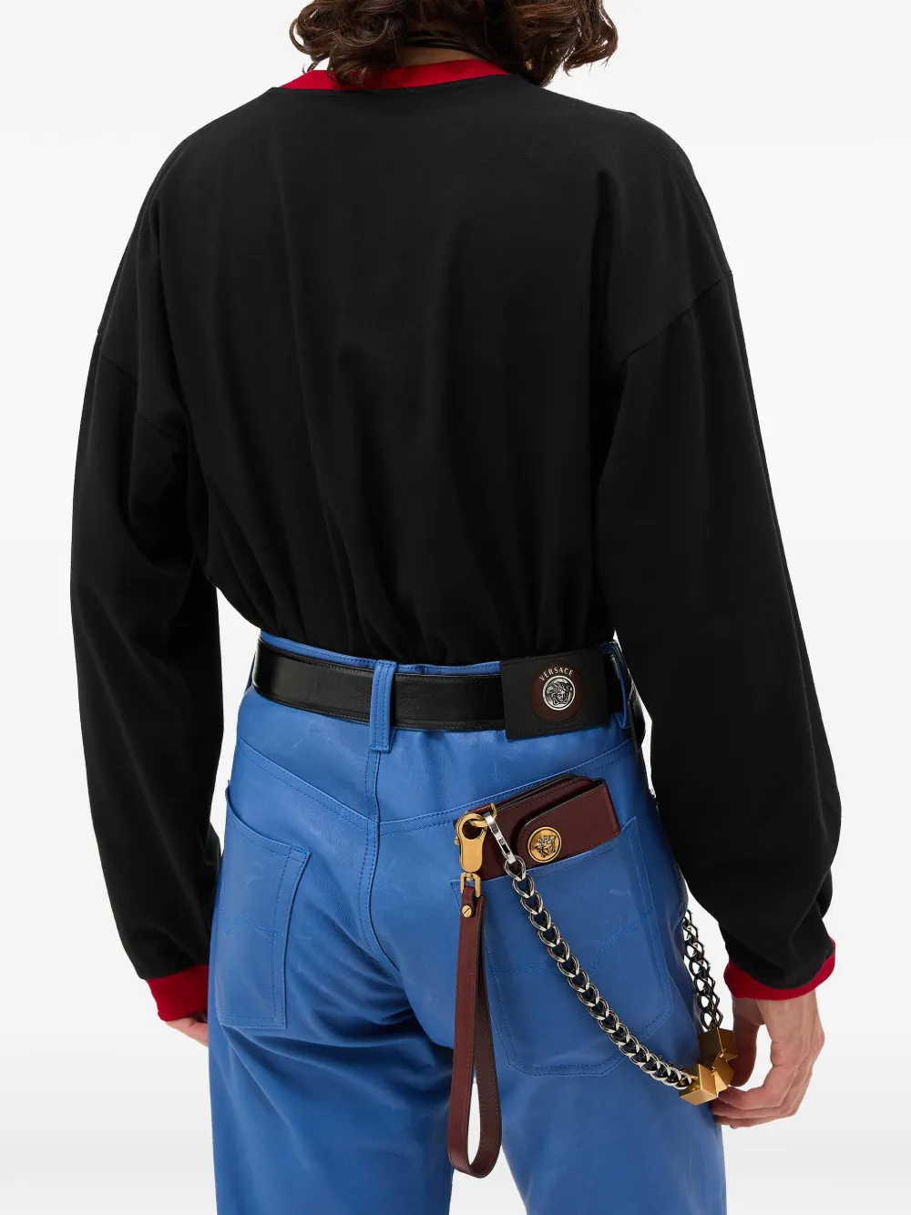 Versace Stretch katoenen jersey T-shirt met lange mouwen Zwart