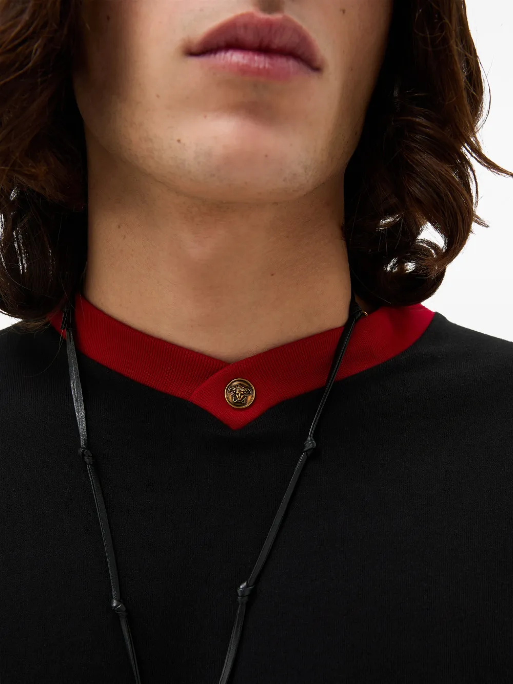 Versace Stretch katoenen jersey T-shirt met lange mouwen Zwart