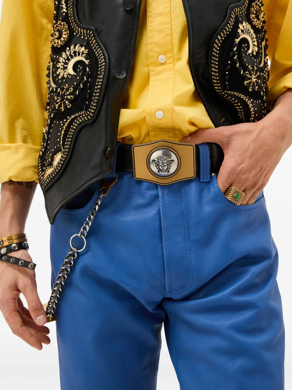  Versace Leather Belt 4 Cm - Black 
