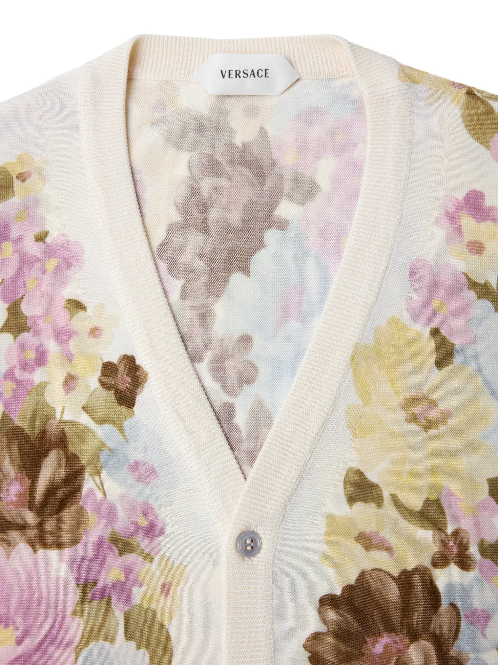  Versace Printed Silk Knit Cardigan - Neutrals 