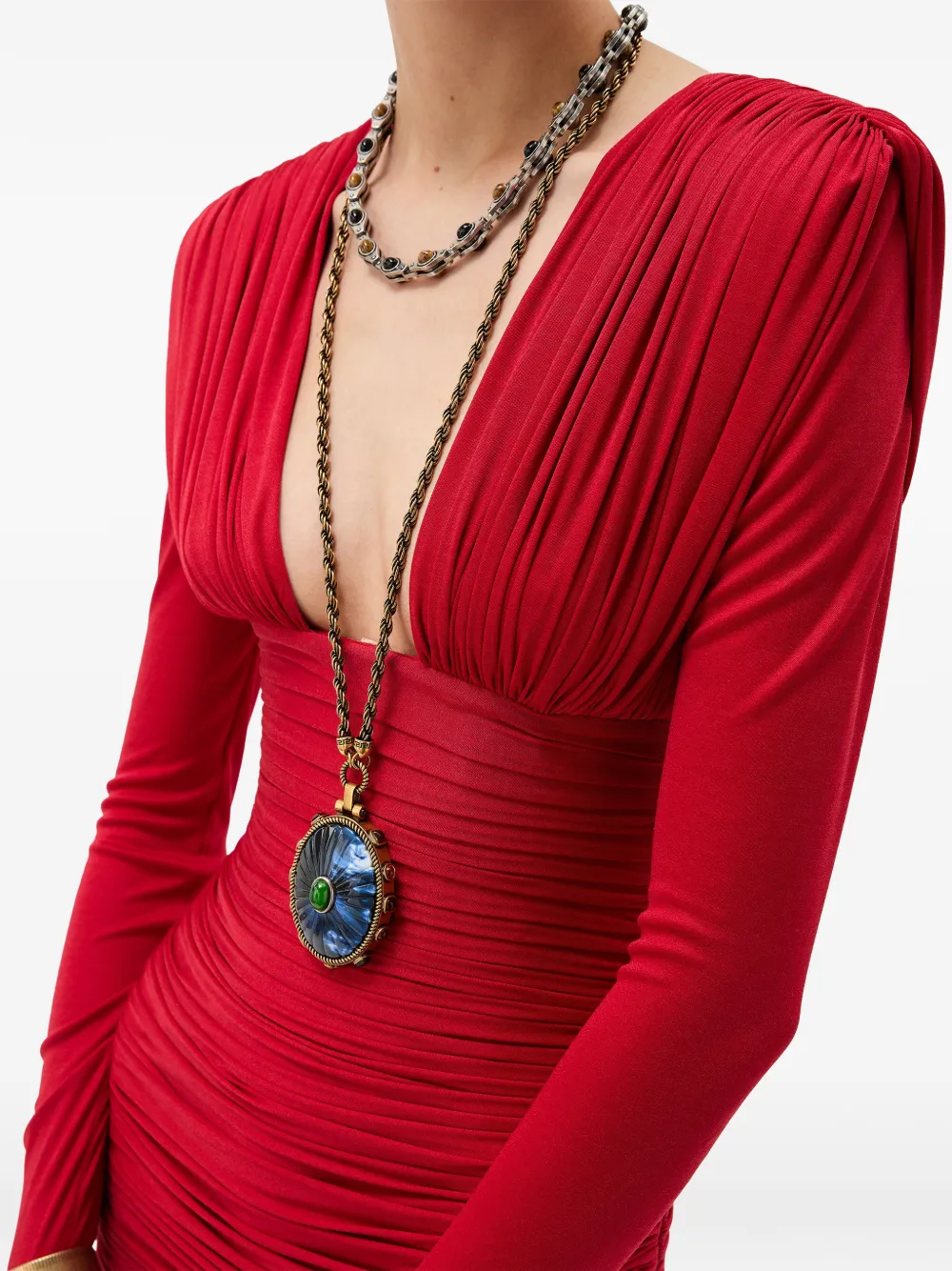  Versace Draped Silk Crêpe Jersey Midi Dress - Red 